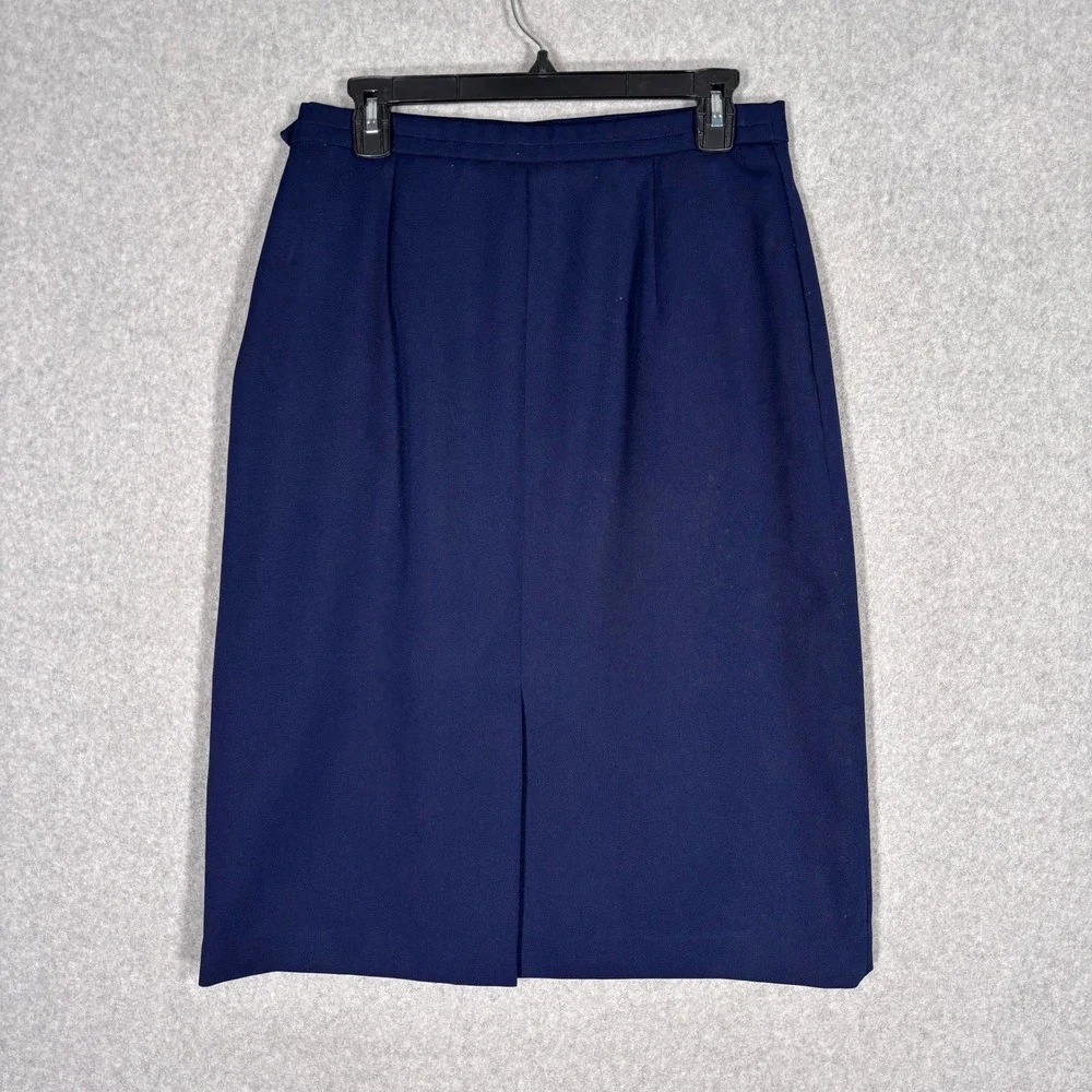 Vintage Midi Pencil A Line Skirt 14 Navy Blue Pockets Pleated Retro 90s 80s